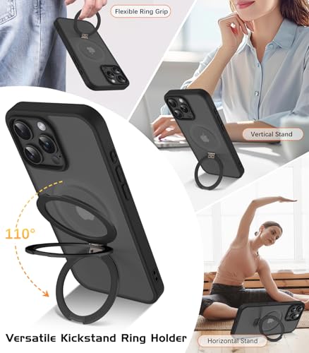 Image of DOMAVER Magnetic for iPhone 16 Pro Max Case with Ring Stand, Compatible with MagSafe, Military-Grade Drop Protection, Slim Shockproof Phone Case for iPhone 16 Pro Max 6.9 inch, Black