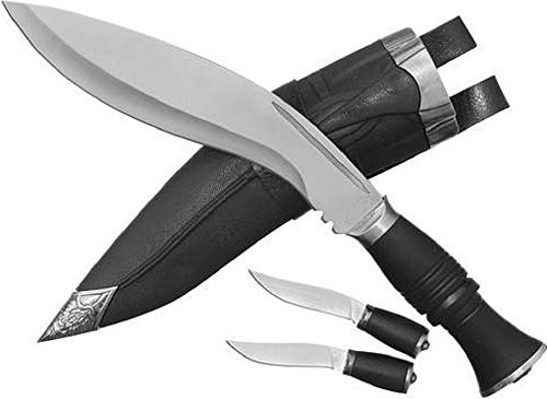 3x Kukri Gurkha Messer-Set - 1 großes Messser - 2 kleine Messer mit Scheide schwarz silber