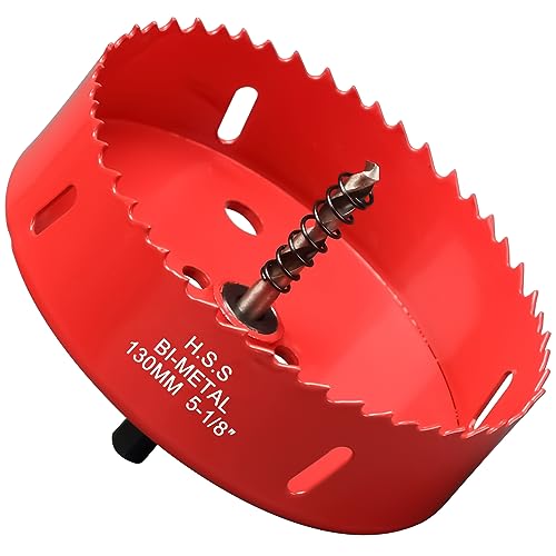 Scie Cloche Bi-métal 130mm, M42 HSS Bimétallique Scie Trèpan avec Foret de Centrage pour Robuste Perceuse à Percer pour Fer, Aluminium, Bois, Cloison Sèche, Tuyau, Panneau de Fibres de Bois, Rouge