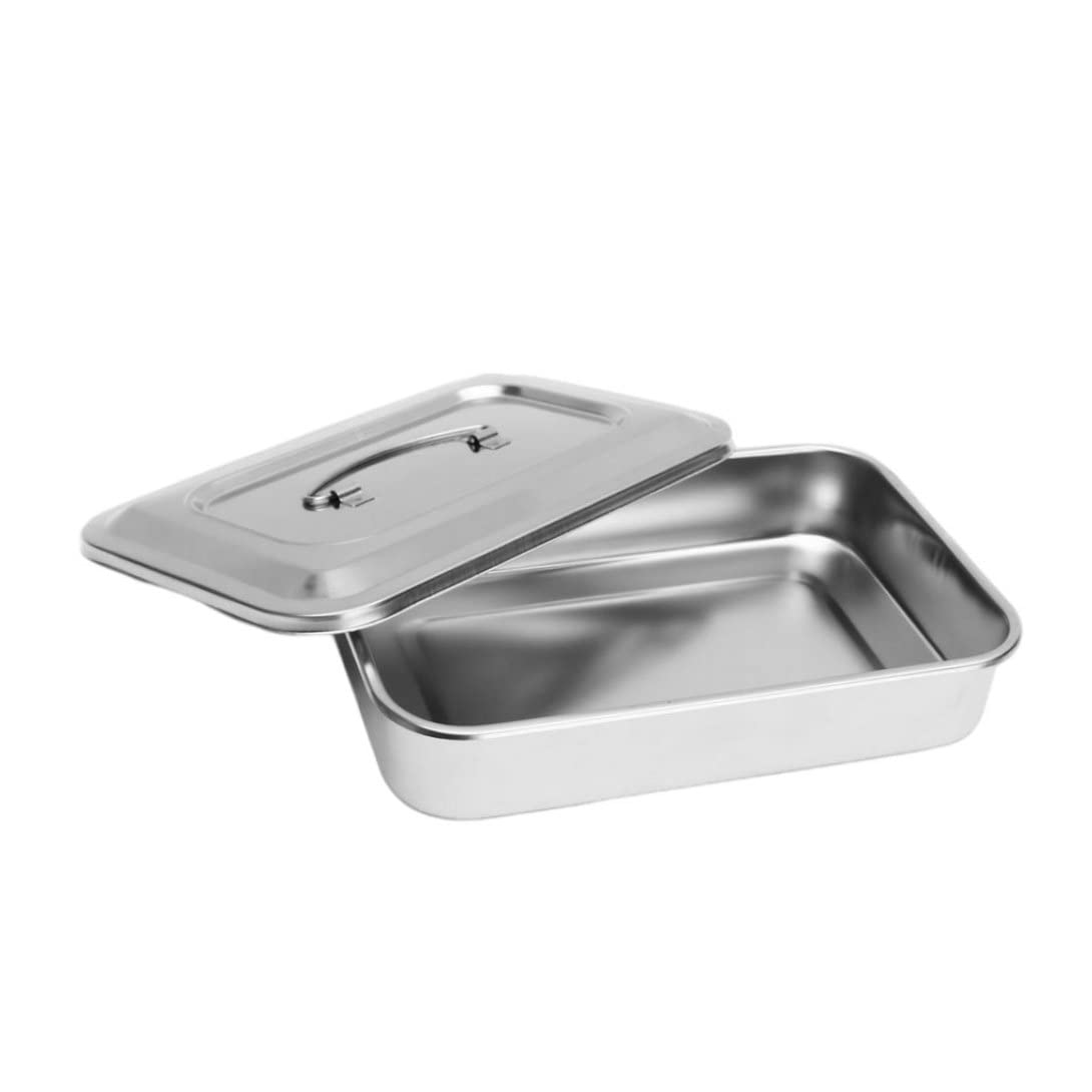 Organizador de bandeja de instrumentos dentales de acero inoxidable con tapa y asa