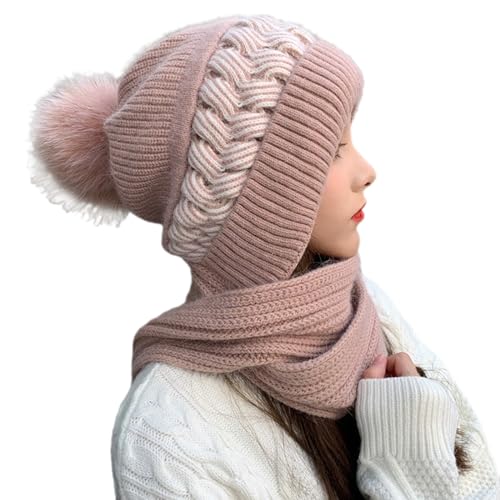 Generisch Gorro de bufanda para mujer, invierno, cálido, resistente al viento, bufanda con capucha, gorro de baklava, gorro de punto suave, bufanda forrada de forro polar, pasamontañas 2 en 1, con