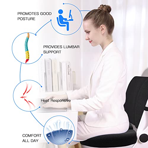 2022 Comfort Memory Foam Seat Cushion & Back/Lumbar Support Pillow for Office Chair, Car, Truck, Wheelchair for Sciatica, Tailbone & Lower Back Pain Relief, Washable Cover & Adjustable Strap - Thumbnail 3