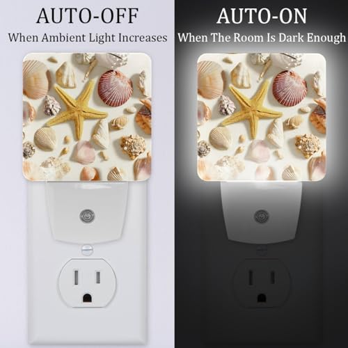 Image of NEWzone Seashells Starfish Night Light [2 Pack], Plug in Wall Led Night Lights Decor for Boys Girls Room, Dusk to Dawn Sensor Wall Lamp for Stairway /Bedroom /Kitchen /Nursery Room