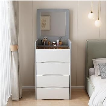 Makeup Table with Flip Top Mirror and Removable Storage Padded Seat Stool Led Smart Glass Dressing Table Chair Set,Modern Gray Makeup Vanity Table with Folding Stool Elegant Wooden Dressing