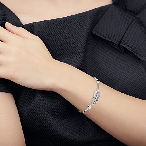 Abeillo Versilbert Feather Silver Bangle Bracelet Adjustable, Fidget Bracelet Bangle Jewelry Gift for Women Girls Ladies Birthday Valentine Graduation Nouvelle année Gift – Image 6