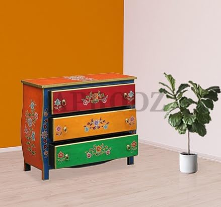 Image of APRODZ Wooden Handpainted Chest of Drawer Cabinet for Storage (Multicolor)