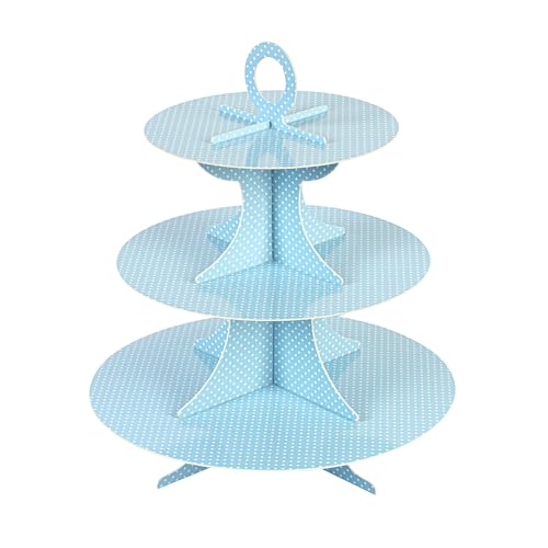 Restaurantware 3 Tier Cardboard Cupcake Stand - Turquoise with White Polka Dots - Cupcake Holder - Pastry Display - 13 1/2" x 13 1/2" x 14" - 1ct Box - Pastry Tek