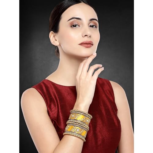 Image of Peora Silk Thread Kundan & Stone Studded Chuda Bangles Set Gift for Women