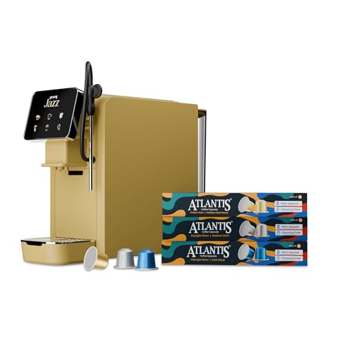 Image of ATLANTIS JAZZ Coffee Capsule Machine with Assorted Coffee Capsules Pods | Integrated Milk Dispensing | One-Touch Cappuccino, Latte, Espresso & Americano | Compatible with Nespresso