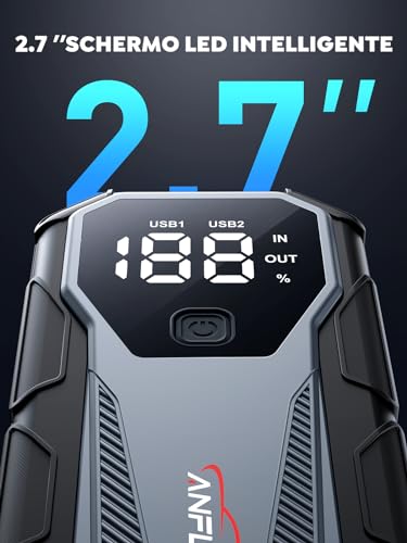 ANFLAG Avviatore Batteria Auto, 4500A Avviatore Emergenza per Auto (Fino a 10.0L Gas, 9.0L Diesel),12V / 16800MAH Starter Auto Portatile con Torcia a LED,Uscita USB Rapida, 2.7" LCD Display (BD30) - Immagine 5