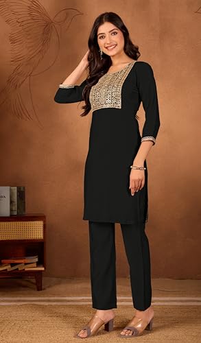 Image of Women's Embroidered Kurta Pant Set | Ethnic Kurta with Pant | Festive & Casual Wear Suit Set for Women