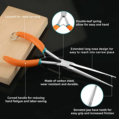 SPEEDWOX 7.5" Extra Long Needle Nose Pliers with Anti-Loss Lanyard Needle Remover Pliers with Serrated Jaw for Jewelry Making Bending Wire and Small Object Gripping for Hard to Reach Narrow Spaces - Image 2