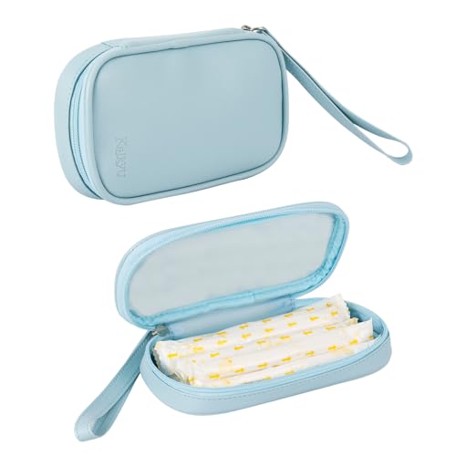 Image of Tampon Storage Bag PU Leather Tampon Organizer Bag with Zipper Handle Small Pouch for Feminine Products Portable Period Bags for Women Ladies (Light Blue)