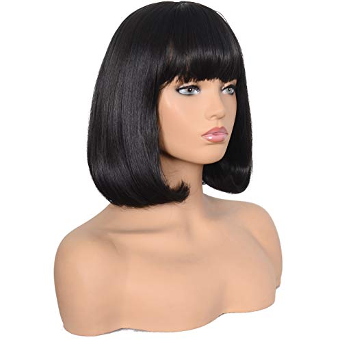 Morvally Short Straight Bob Wig Heat Resistant Hair With Blunt Bangs Natural Looking Cosplay Costume Daily Wigs thumb #1