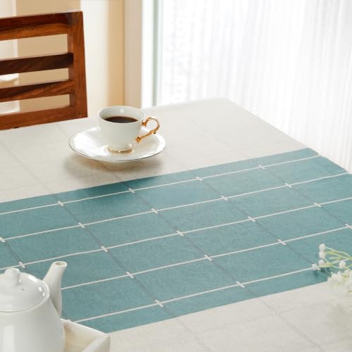 Image of Amazon Basics Tablecloth for Dining Table Cover, Microfiber Fabric Rectangle Tablecloth. 60x90 Inches 6 Seater (Teal Floral, 6 Seater)