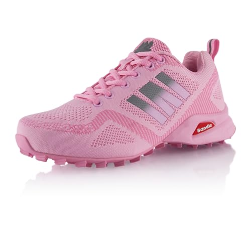 Fusskleidung® Damen Herren Wanderschuhe Atmungsaktive Trail Running Trekkingschuhe Rosa Grau EU 39