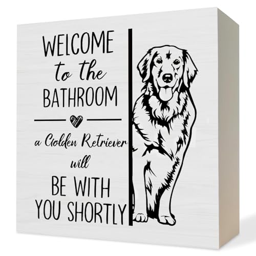 ATBWGT Funny Golden Retriever Bathroom Wooden Box Sign, Gifts for