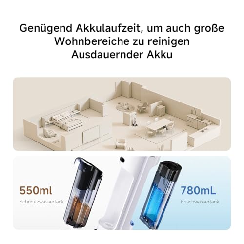 Xiaomi Truclean W20 Kabelloser 3-in-1 Nass-Trocken-Sauger, 15.000Pa Saugleistung, Selbstreinigung & -Trockung, 780ml Wassertank, Anti-Haar, Kantenreinigung, 2500mAh Akku, LED-Display, Weiß