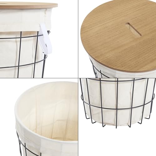 [en.casa] Cesto para la Ropa Sucia Mueble de Baño de Rejilla Cubo para la Colada Capacidad máx. 40 L Metal/MDF/Tela 60 x Ø 39 cm Negro/Madera/Beige - imagen 7