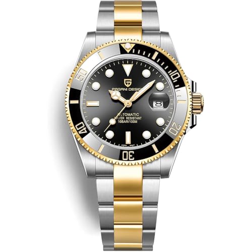 Pagani Design New Men Reloj de Pulsera Mecánico de Lujo Bisel de Cerámica Reloj Automático Reloj de Cristal de Zafiro para Hombres Relogio Masculino... (Negro Dorado PO-1639)