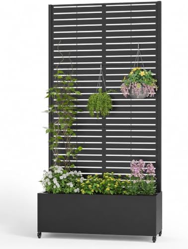 72" Metal Planter Box with Trellis for Outdoor Privacy, Black