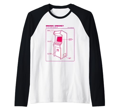Arcade Game Machine Console Retrò Anni '80 e '90 Gioco Maglia con Maniche Raglan