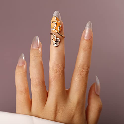 Vintage Gold Ring with Crystal Beads Fingertip Orange Nail Cap Cover Jewelry for Women Girls3