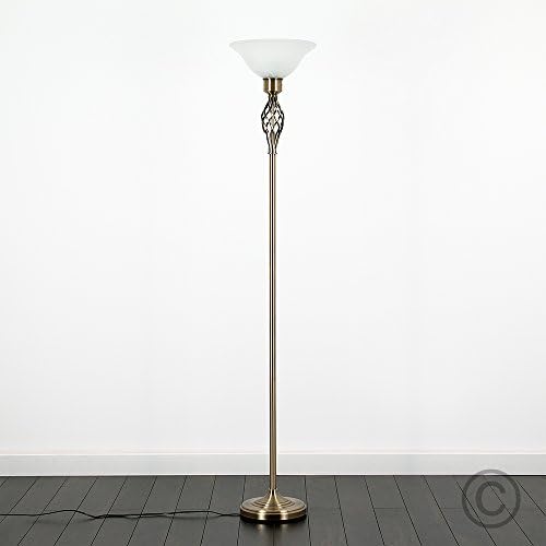 MiniSun Traditional Style Antique Brass Barley Twist Floor Lamp with a Frosted Alabaster Shade