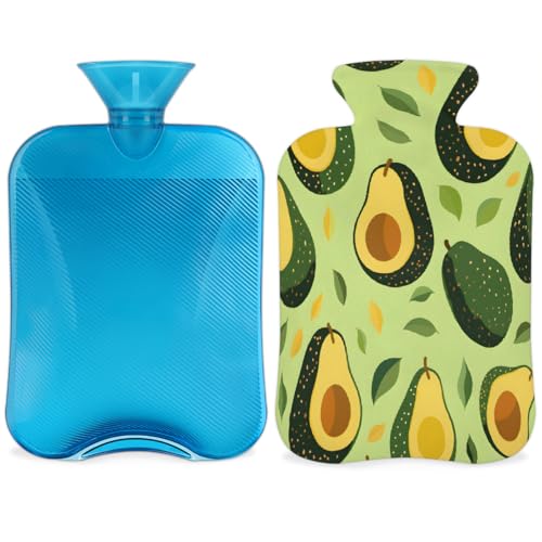 Mexpekil Wärmflasche mit Avocado-Blätter-Muster, 2 l, PVC-Wärmbeutel zur Schmerzlinderung, Füße, Rücken, Wärme