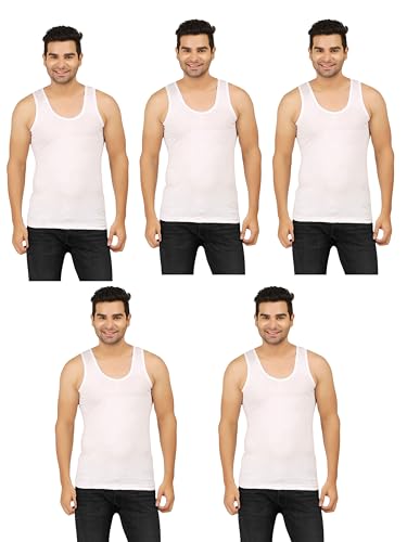 PRAKASAM COTTON JPR Men's Cotton Sleeveless Vest, White, Round Ne...