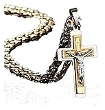 LYCEGY Punk Rock Regalo Pesado crucifijo Cruz Collar Colgante Hombres Oro Acero Inoxidable Collares Punk Collares bizantino Cadena Hombres Collares joyería Regalos Pulseras Pulseras