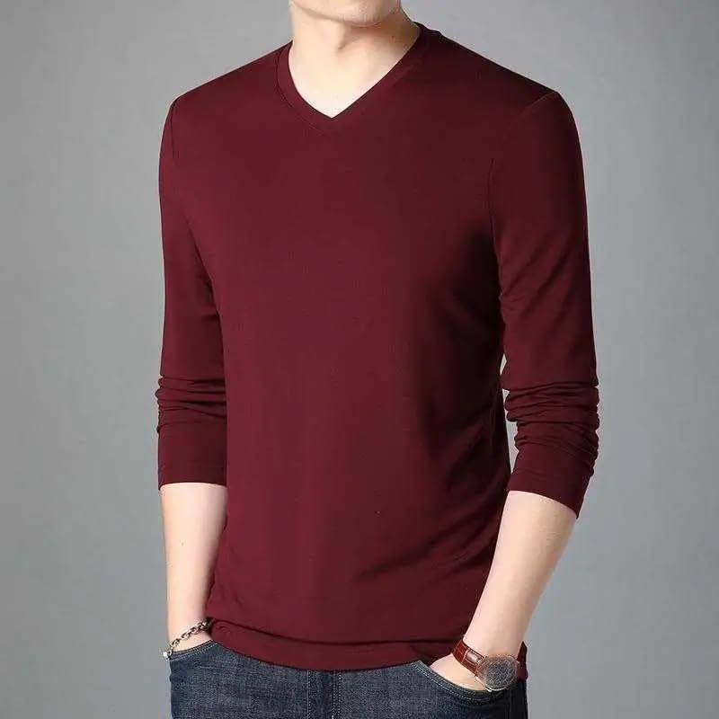 Men's V-Neck Long-Sleeve T-Shirts Solid Casual Wear Jersey Basic Pullover Tops4