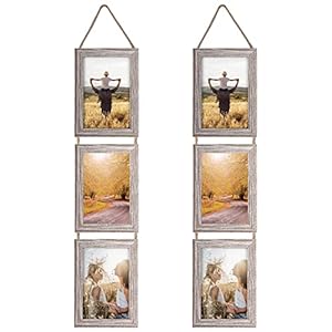 Lavezee 4×6 Collage Hanging Triple Picture Frames Set Rustic 6 Opening Vertical Frame Made to Display 4 by 6 Inch Photo Postcard for Wall Decor