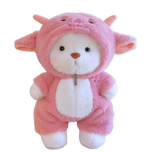 Teddy Bear Plush Figure Toys, Teddy Bears Stuffed Animals with Movable Legs Hoodie, 13'' Kawaii Emotional Support Plush Toys with Pink Lamb Clothes...