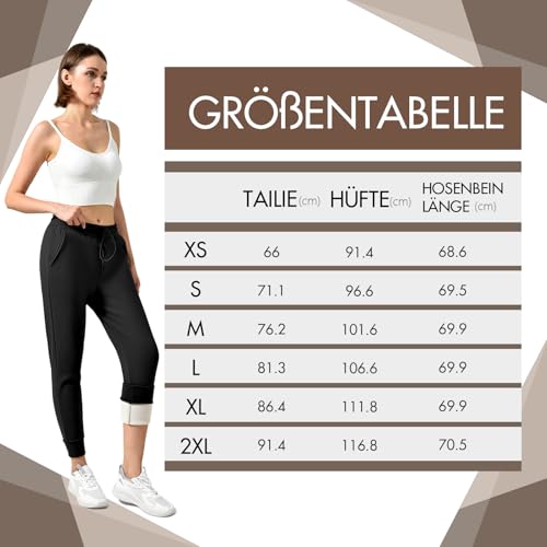 Ipletix Damen-Thermohose, gefütterte Fleece-Thermohose mit 2 Taschen, Dicke, warme Jogginghose mit Kordelzug, Dicke Winterhose für Freizeit, Fitnessstudio und Jogging Schwarz 1 Pack L
