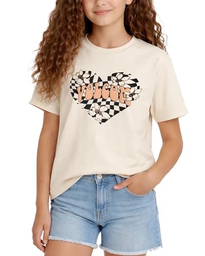Image of Volcom Girls Shirts - Casual Crewneck Short Sleeve Graphic Tee Trendy Tops - Breathable Girls Summer Clothes