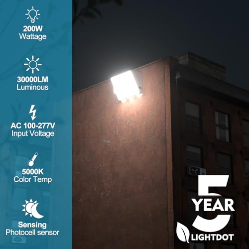 Image of Lightdot 6 Pack 200W White LED Wall Pack Lights, Wall Mount Outdoor Exterior Lighting, 100-277V, 30000LM Dusk-to-Dawn, IP65 ETL, 60ft Coverage Area, Parking Lots, Building Exteriors, Yard /Warehouse