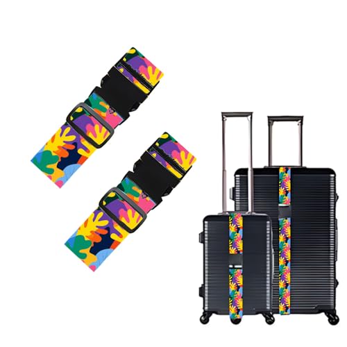 Image of 2 Pack Luggage Straps for Suitcases, Adjustable Travel Belt with Buckle, 2 inch Wide Heavy Duty Suitcase Straps for Summer Vacations, Artistic Tropical Leaf Pattern, Travel Essentials, Multi