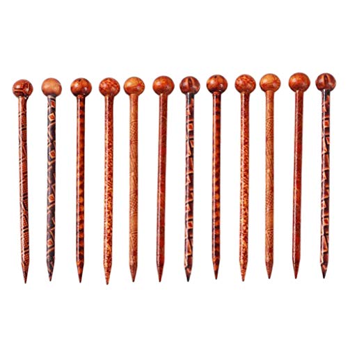 F Fityle 12Pieces Flowers Print Wooden Hair Sticks Natural Sandalwood Hairpin Hair Accessory Hair Chopsticks Japanese for Women Girl - 130mm in Length