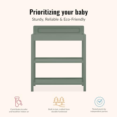Image of Dream On Me Avery Baby Changing Table with Storage, New Zealand Pinewood, BSA Safety Certified, 2 Open Shelves, Water-Based Finish, Compact Space-Saving Nursery Design, Meadow Green