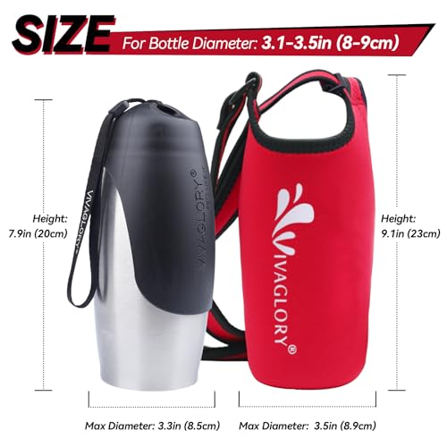 VIVAGLORY hundetrinkflasche & wasserflaschenhalter mit Schultergurt-Kombi, Hunde Trinkflasche & Wasserflaschenhalter für Unterwegs, Trinkflasche Edelstahl mit Wasserflaschenträger, 750ml, Rot