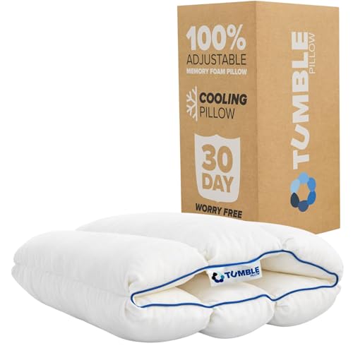 TUMBLE 6-Chamber Adjustable Bed Pillow | Back Side & Stomach Sleepers | Cooling Cover | Memory Foam & Gel Fiber Fill | Customize Your Comfort | CertiPUR/Oeko-Tex | Standard Queen 1 Pack