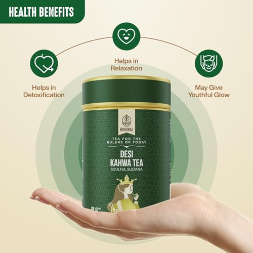 Image of Hindraj Soulful Sultan Desi Kahwa Herbal Loose Tea 80 g 11 Ayurvedic Spices, 100% Natural Ingredients, No Added Sugar Digestive & Immunity Support, Daily Detox Green Tea
