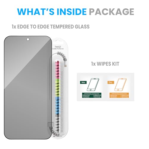Image of ArmourPro Privacy Tempered Glass for OnePlus 15, Anti Spy Anti Peeping Screen Protector, Edge-to-Edge Full Coverage, 9H Hardness with Cable Protector | Black