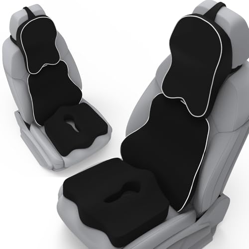 Image of Spinetech Neckrest Rover Back Support or Tailtech Orthopaedic Cushion for Long Sitting with Ergonomic Design Made by High Density Memory Foam Used for Car or Office Chairs. (Black)