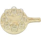 Schnaps oder Likör Tablett inklusive 8 Schnapsgläser -Durchmesser Holzbrett 21 cm