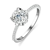 Skcess - Anillos de compromiso de oro blanco de 9 quilates, color blanco con diamante redondo de 1 quilate, moissanita para mujer, 5, Oro blanco de 18 quilates Diamante creado en laboratorio, Zirconia