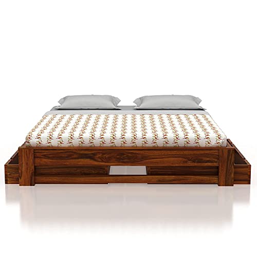 Image of SHRI MINTU'S ART Solid Sheesham Wood King Size Bed Without Storage | Wooden Double Bed Cot Bed for Bedroom Furniture | Palang Double Bed for Hotels | All (Queen, Brown)