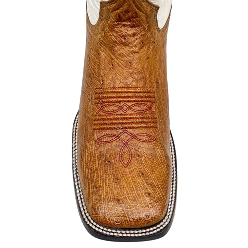 Image of Vaccari Men's Brooks Genuine Smooth Ostrich Leather NCAA Athletics Embroidery Western Cowboy Boots
