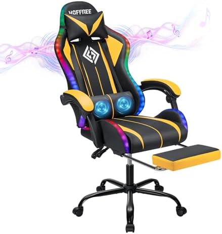 HOFFREE RGB Gaming Chair with Speakers Massage Computer Gaming Ch...